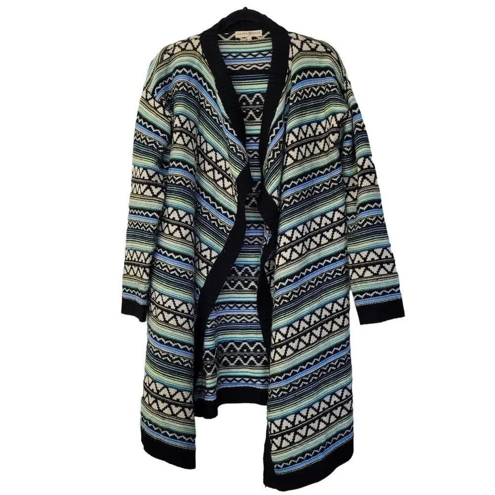 Altar'd State Women's Open Cardigan Sweater M Multicolor Aztec Stripe Oversized